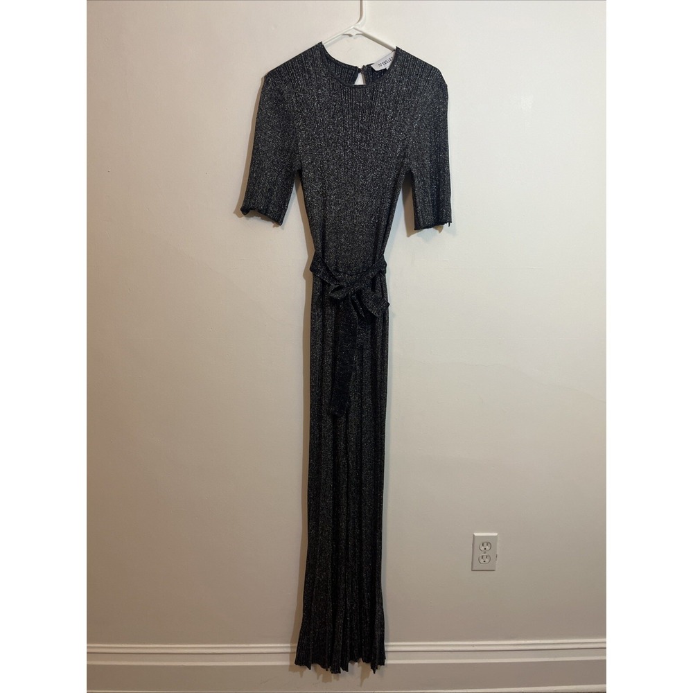 Derek Lam 10 Crosby S Jumpsuit Mob Wife Silver‎ Black Glitter Stretch Flare Leg